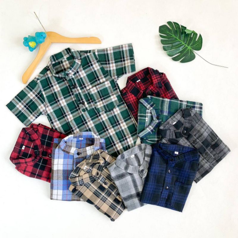 GROSIR 40.660 KEMEJA ANAK MURAH, KEMEJA FLANEL PENDEK 3-6TH