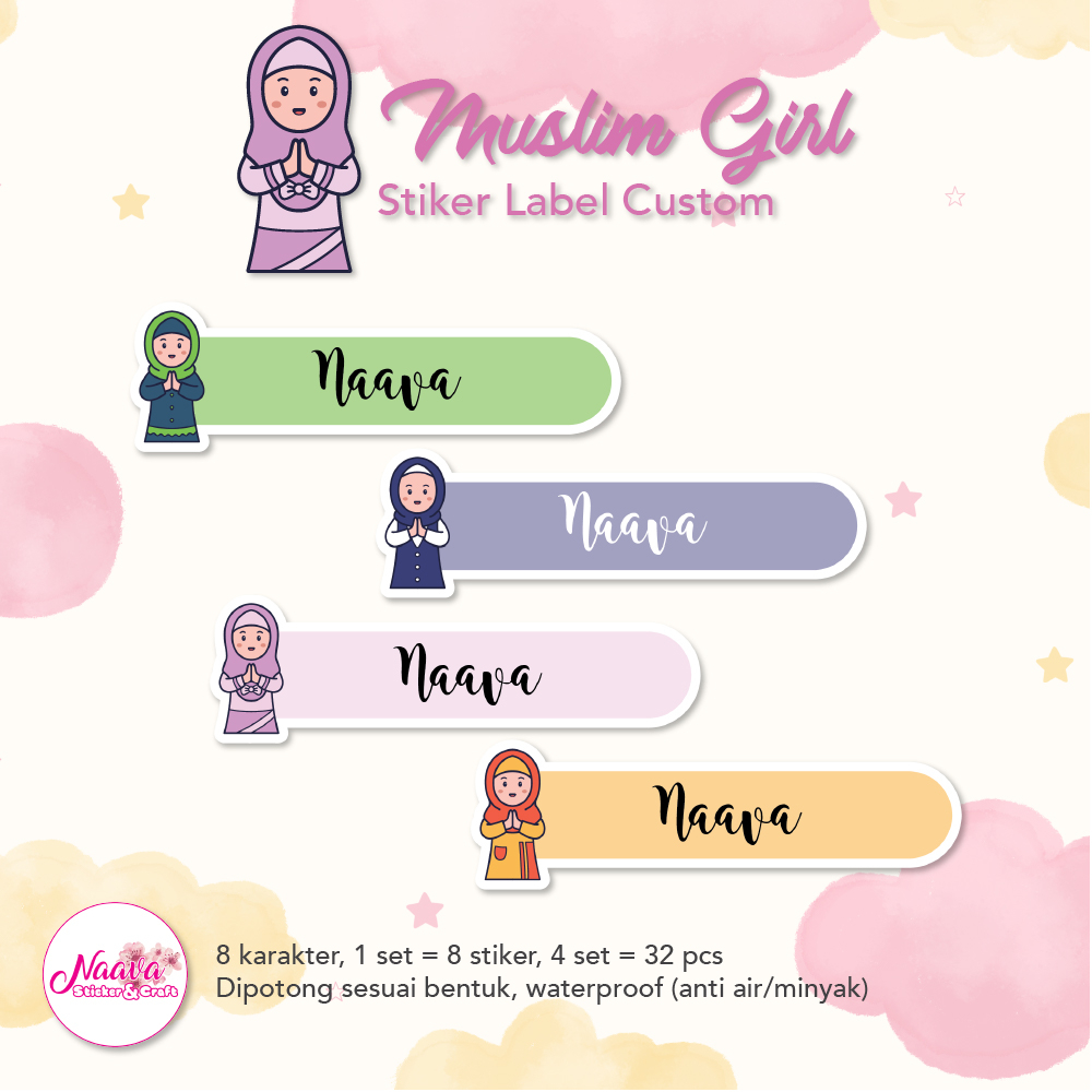 STIKER LABEL BUKU CUSTOM NAMA ANAK - MUSLIM GIRL