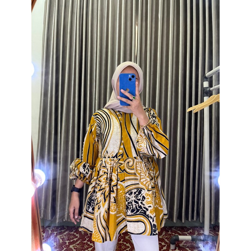 Blouse Batik Wanita Harita Kuning Katun Premium