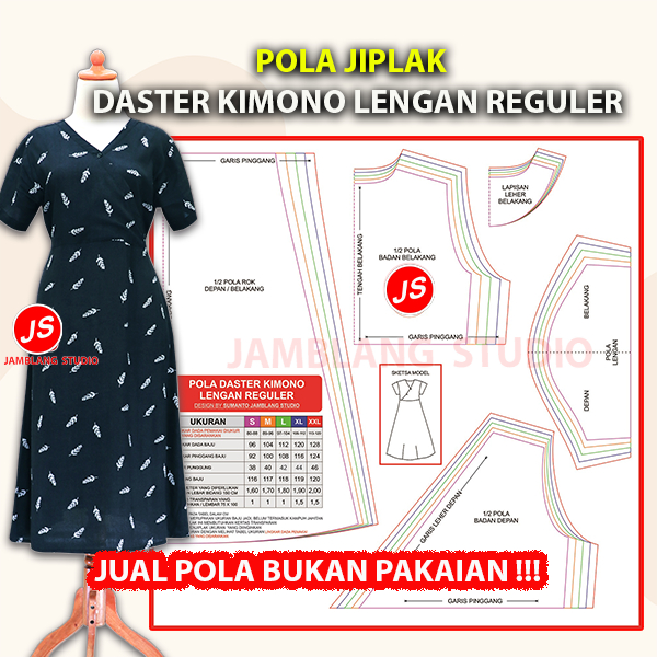 Pola Jiplak Daster Kimono Lengan Reguler