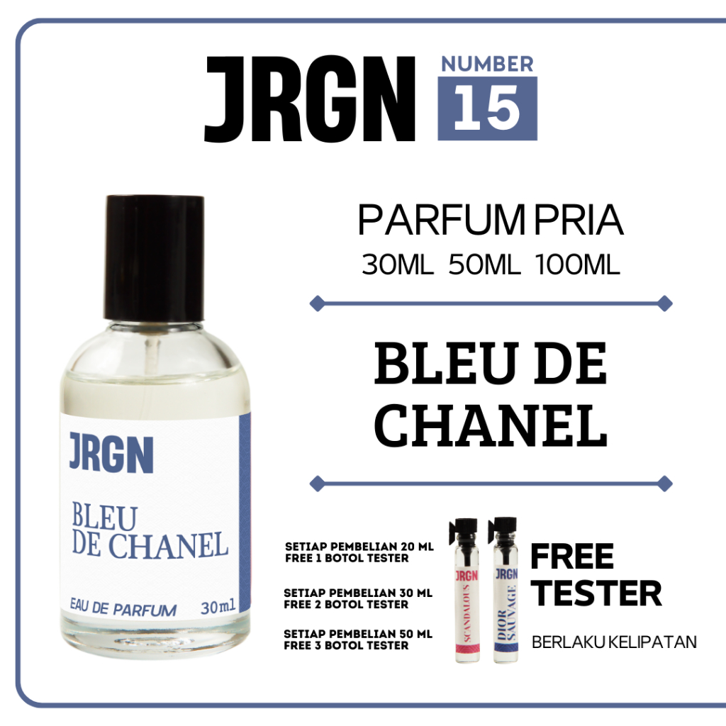JRGN PARFUME NO 15 BLEU DE CHANEL Parfum Pria Tahan Lama EAU DE PARFUM 30ml 50ml 100ml FREE TESTER