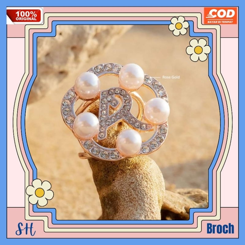 Bros brooch ring cincin pin jilbab hijab kerudung fashion wanita ocean arrafi kuningan lapis emas mu