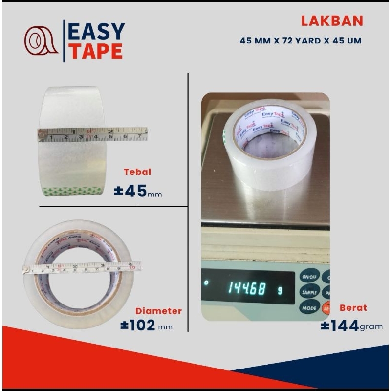 

Lakban bening 45 mm 72 yard FULL Easy Tape