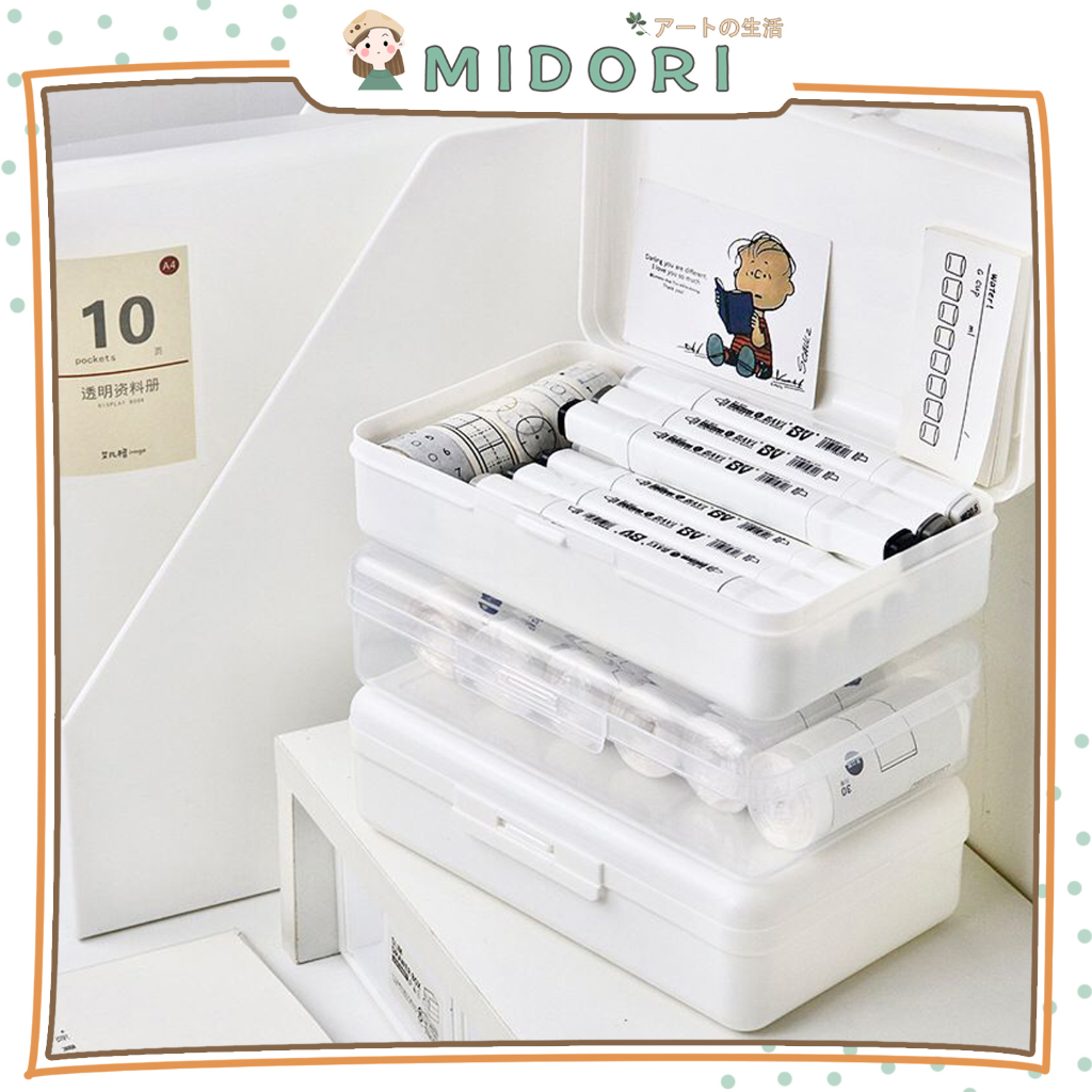 [MIDORI] Transparant White Pensil Case Kotak Penyimpanan Kapasitas Besar Desktop Multifungsi - F0205