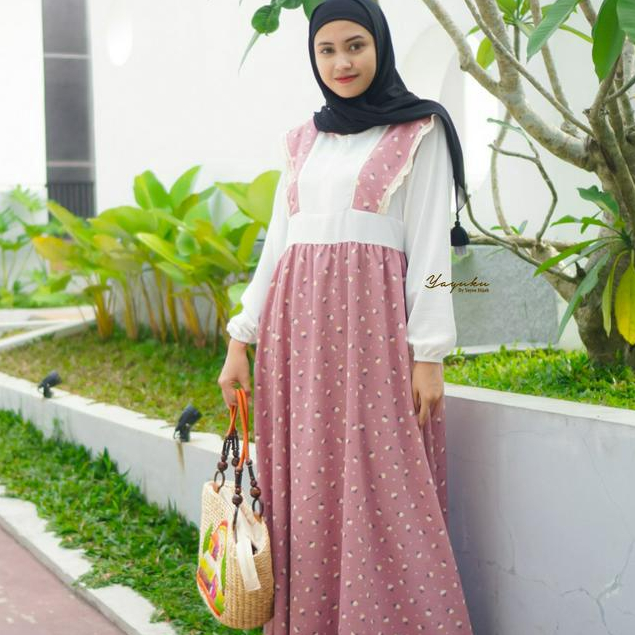 Elanor Dress Crinckle Airflow Wanita Motif Bunga Yayuku By Yayoe Hijab