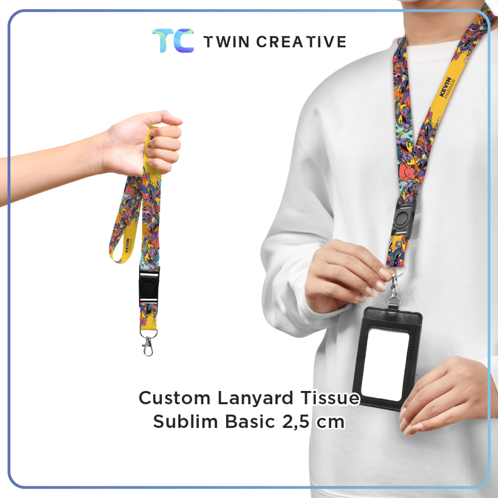 Tali ID Card Custom Design Stopper Kalung Gantungan Name Tag - Lanyard Tissue Sublime Basic 2,5 cm