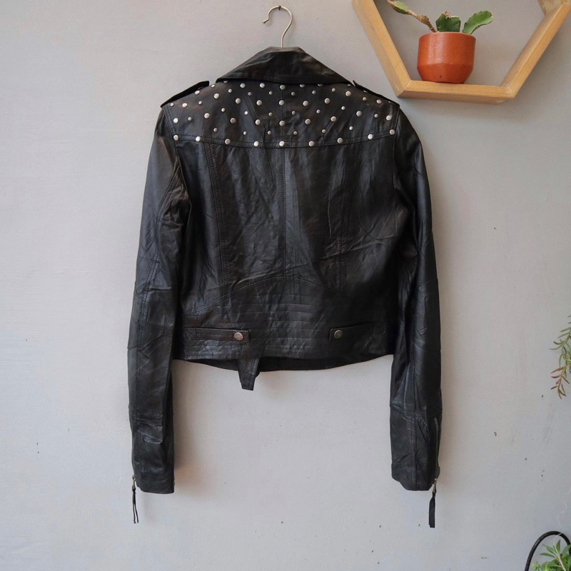 TRF Zara Jaket kulit rocker ramones biker Pl bekas preloved second