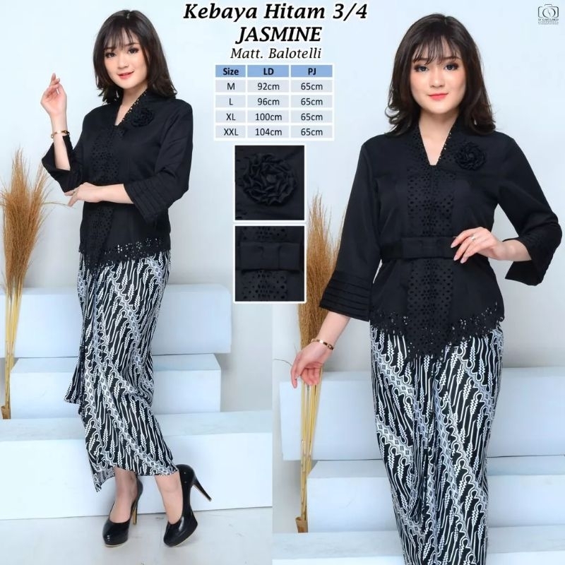 Atasan Kebaya Encim Modern Wanita Remaja Dewasa Warna Hitam Jasmine