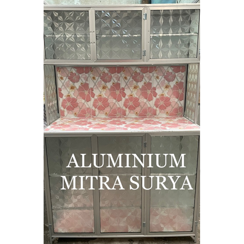 Lemari Piring Rak Piring Rak Dapur Almunium Keramik Kaca Aluminium Platseng Rak Piring 2 Pintu 3 Pin