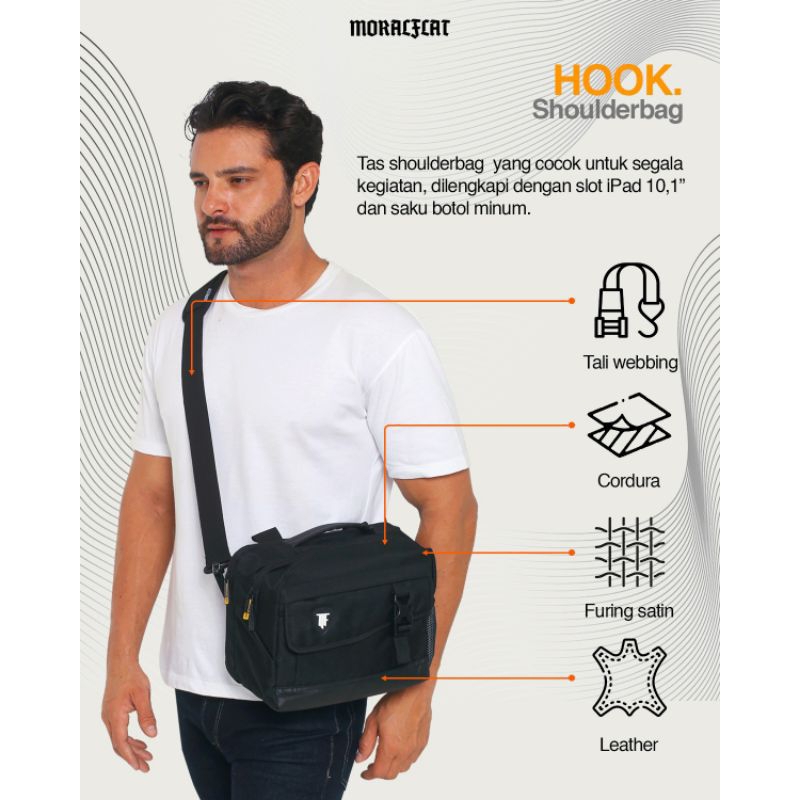 Moral Flat Official-Hook Waistbag-Tas Pria Waterproof-Tas Bahu Pria-Shoulderbag-Hitam