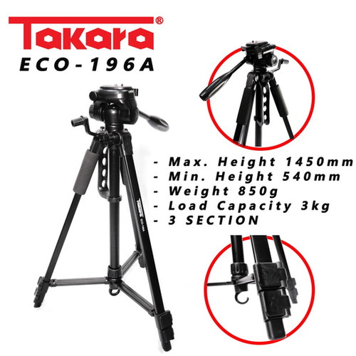 Tripod Takara ECO-196A / Tripod HP Kamera DSLR + Holder Hp dan Tas