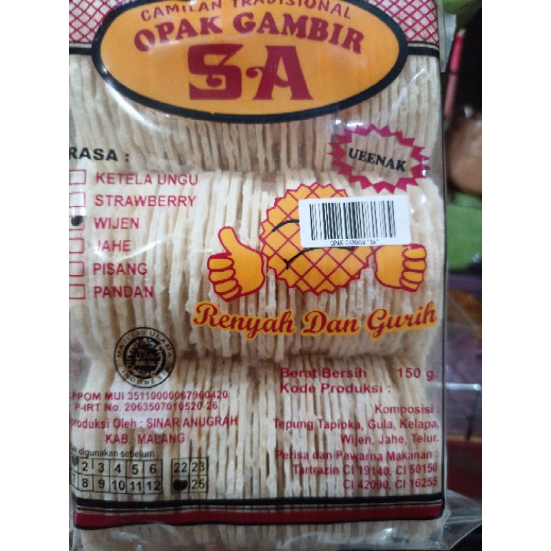 

Opak Gambir SA rasa wijen 150 gram / Oleh Oleh Magelang Temanggung Wonosobo Yogyakarta / Keripik Kerupuk Cemilan Snack