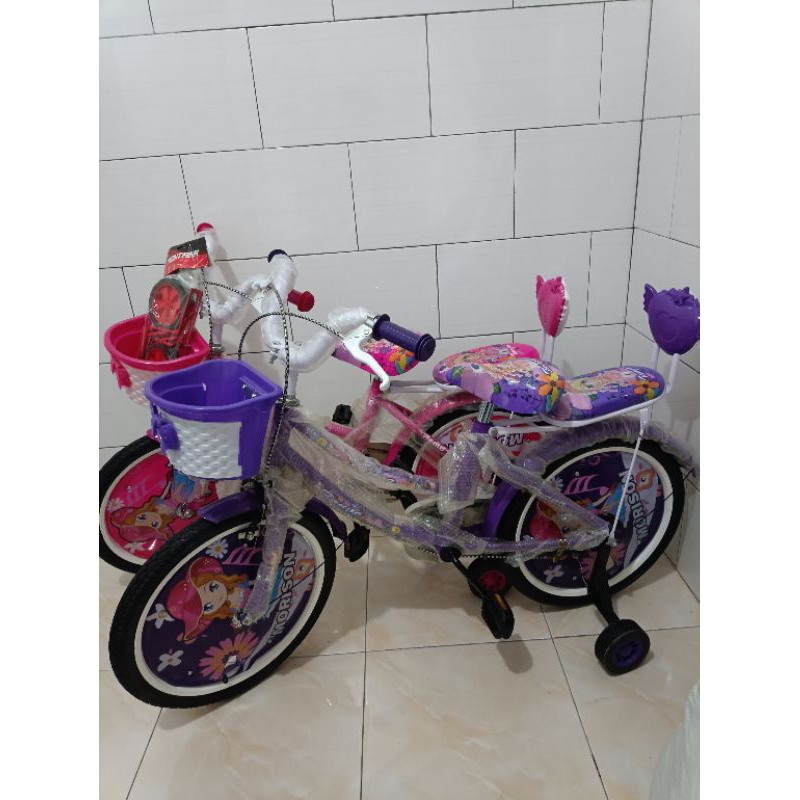 SEPEDA ANAK PEREMPUAN MINI 18 INCH TANGO KERANJANG DEPAN + BONCENGAN UNTUK USIA 4-8 TAHUN