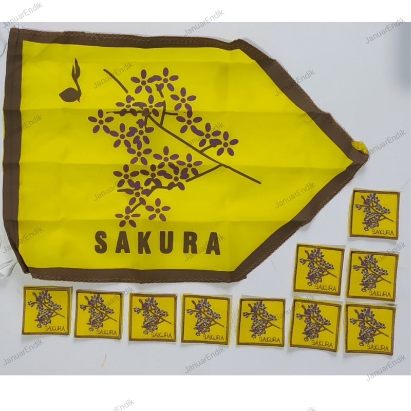 TANDA REGU PRAMUKA PUTRI bunga Sakura 1 set terdiri dari 10 bordir dan 1 bendera