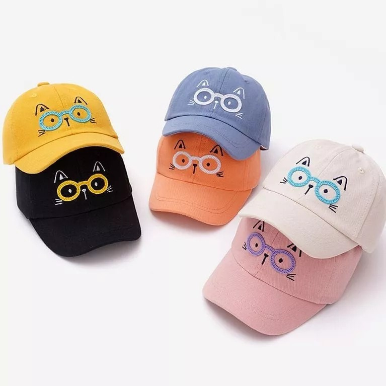 Topi Anak Laki Laki Perempuan Motif Kacamata Kucing / Topi Anak Usia 2 - 12 Tahun / Topi Anak Lucu