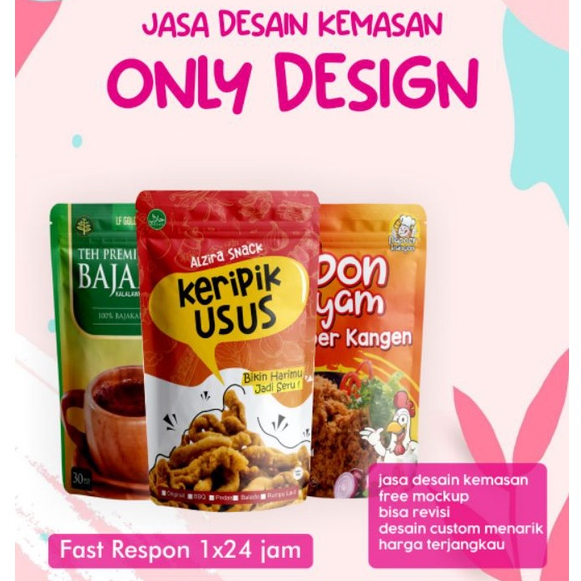 (BACA DESKRIPSI) JASA DESAIN KEMASAN STANDING POUCH CUSTOM / DESIGN PACKAGING MOCKUP CENTER SEAL SAC