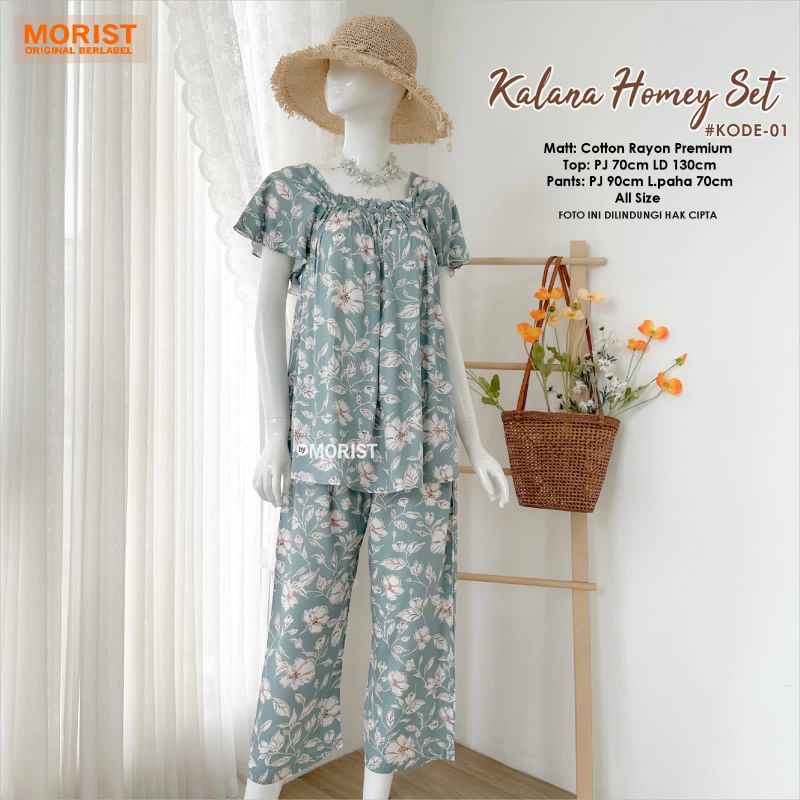 TERBARU TERMURAH PIYAMA SETELAN PENDEK BAHAN RAYON ADEM KALANA SET MORIST MOELA