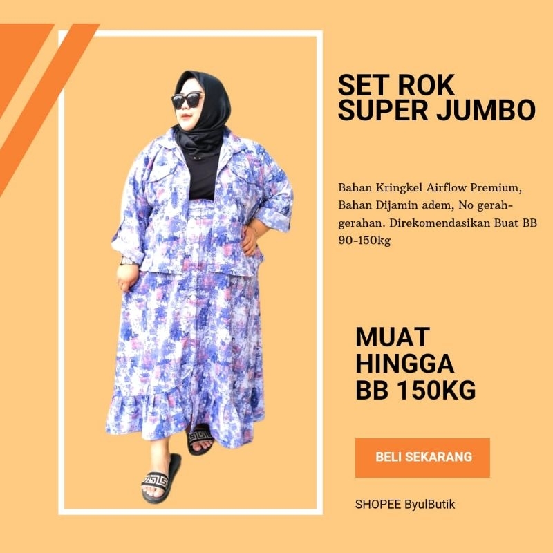 Setelan Rok Super Jumbo Bahan Kringkel One Set Skirt Over Size Kekinian one set fuji