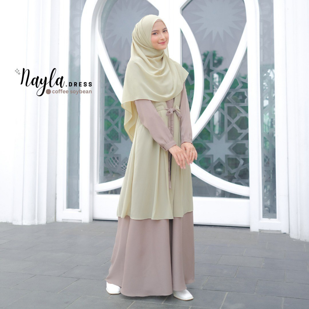 Riskirich Nayla Gamis Remaja Dewasa Muslimah 2 in 1 Style Kombinasi Outer Dijahit Menyatu Terbaru