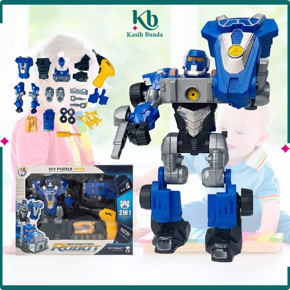 Mainan Mobil Mobilan Anak Cowok Robot Deformation 2In1 Diy / Mainan Bongkar Pasang Dengan Obeng Listrik / Mainan Action Figure Bunda M214
