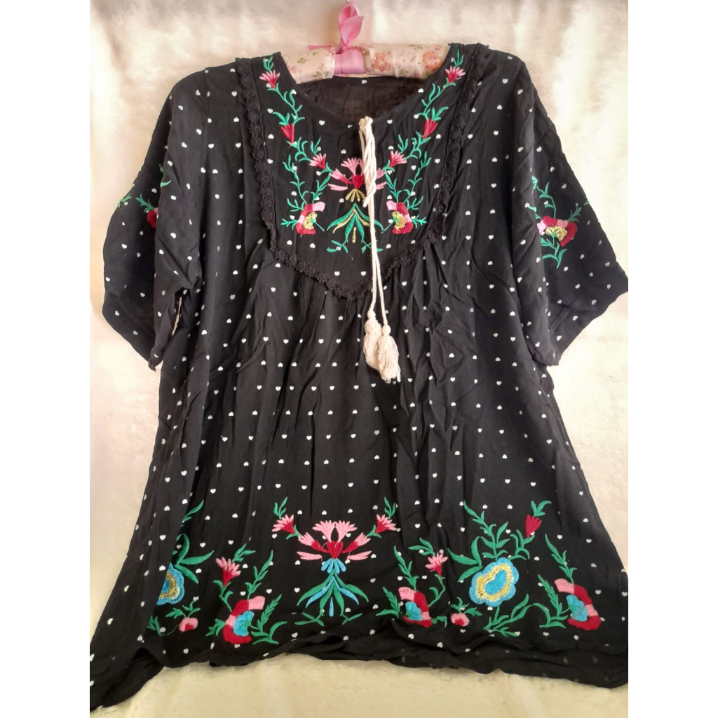 Baju atas blus bordir cewe bangkok katun longgar bigsize