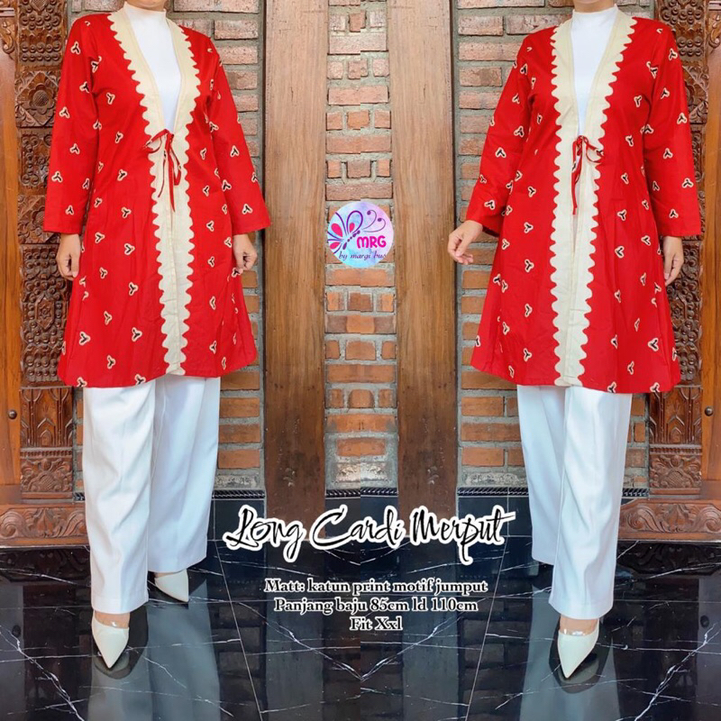Long Cardi Outer Jumputan Merah Putih 17 an Readystok Bahan Katun Jumputan Handmade