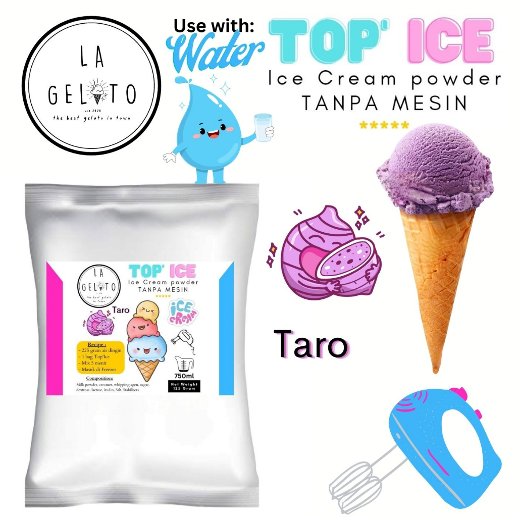 

125gr Bubuk ice cream Top ice tanpa mesin rasa Taro