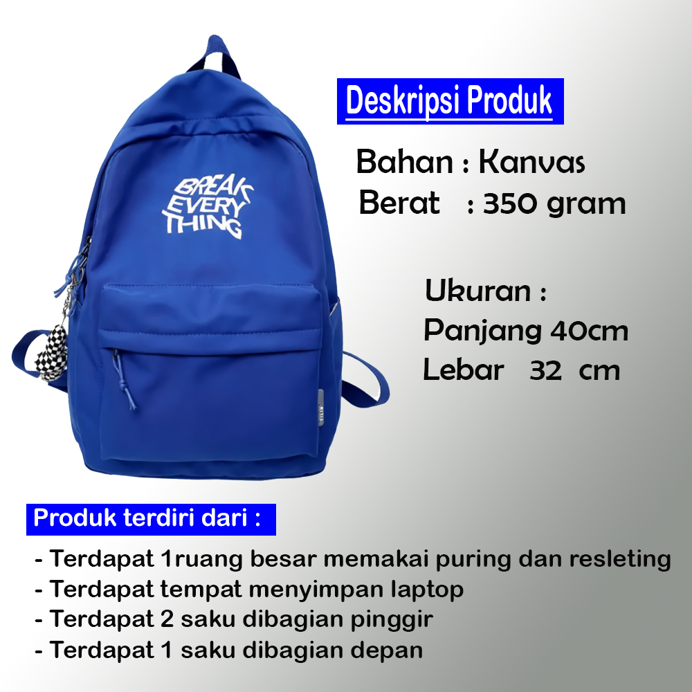 FAGETO - BREAK Tas Ransel Sekolah Break Untuk pria dan Wanita-2