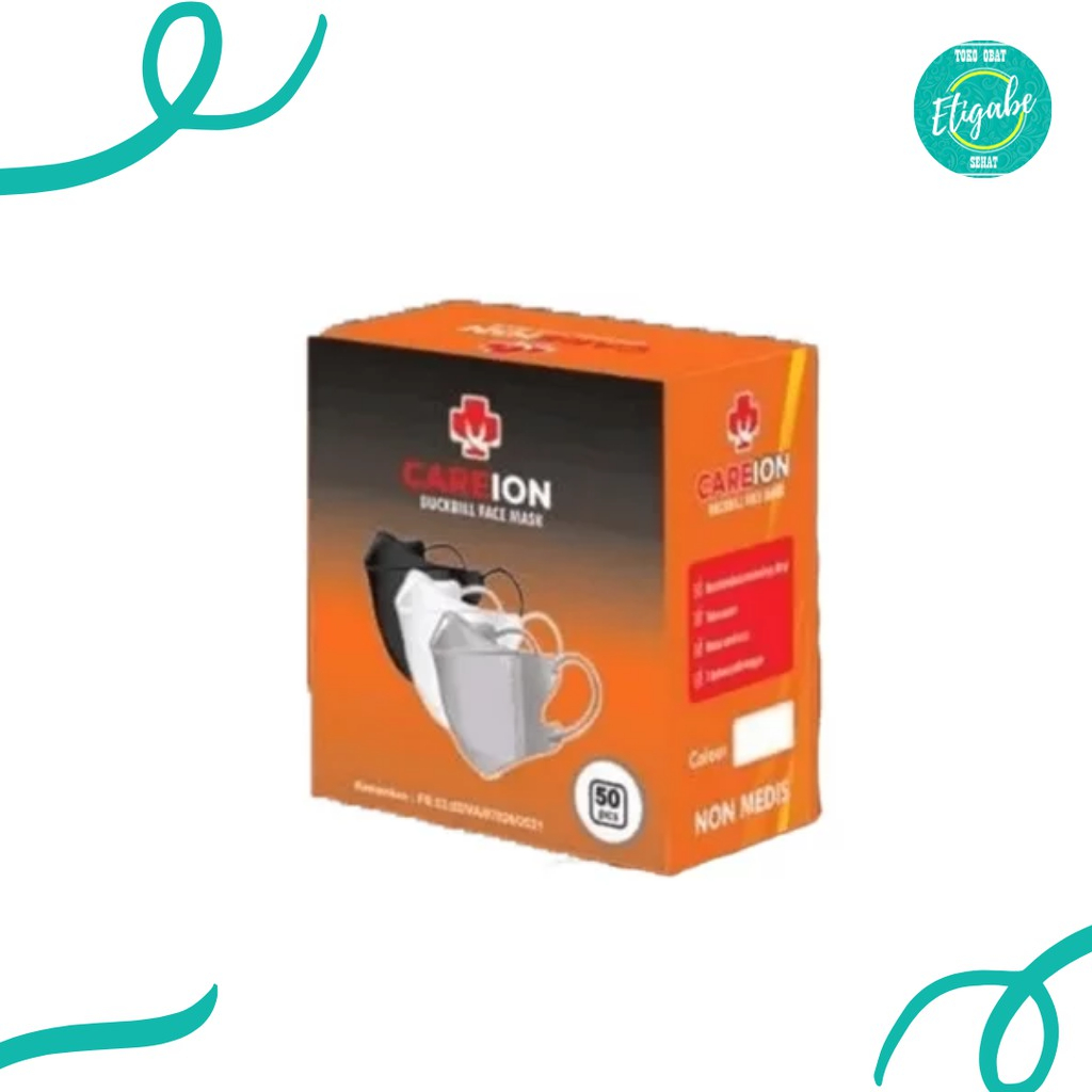 Masker Duckbill Careion Box Earloop Putih Hitam Isi 50 Pcs