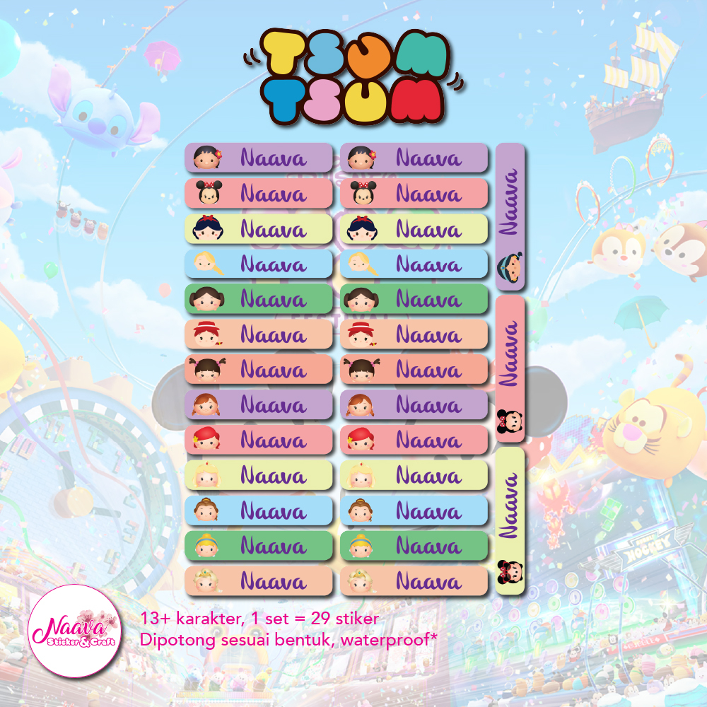 

STIKER LABEL PENSIL NAMA ANAK LUCU - TSUM TSUM GIRL