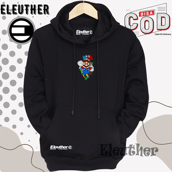 Hudie Pria Oversize Hitam Premium Quality List Gambar Super Mario [COD] Hoodie Cowok Cewek Distro Or
