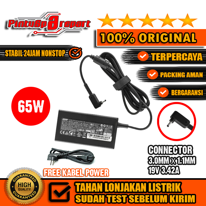 Casan Adaptor Charger Laptop Acer Aspire 3 Acer Aspire 5 19V 3.42A 65W Original