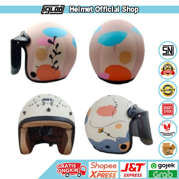 Helm Bogo Retro ANT Motif Dewasa + Kaca Helm