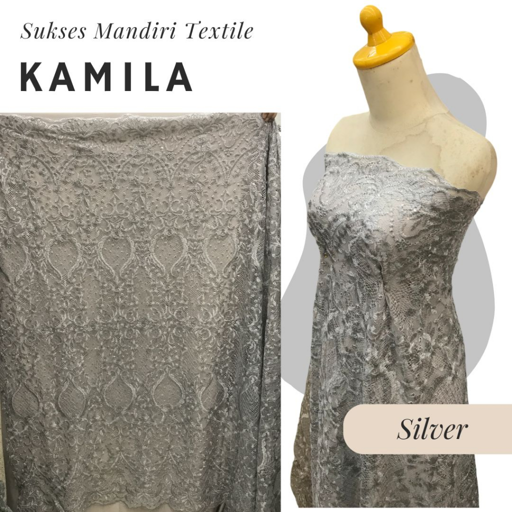[KAMILA] Kain Tille Brukat Silver | Harga ½ meter = 50 cm (Bahan Dress Bridesmaid, Kondangan, Kebaya