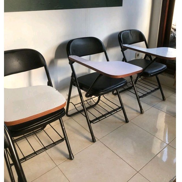 Kursi Lipat Kuliah kursi Belajar ada Meja Second / BESI HITAM PAKAI RAK BAWAH