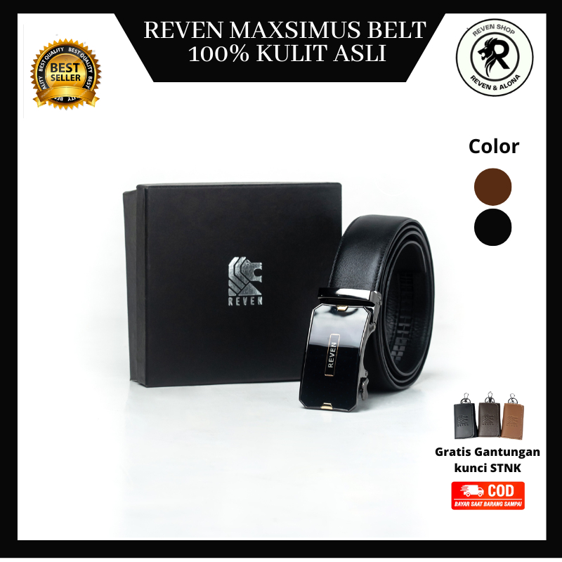 Ikat Pinggang Sabuk Gesper Belt Pria Cowok Cowo Kulit Asli Original Branded Terbaru Reven Maximus Be