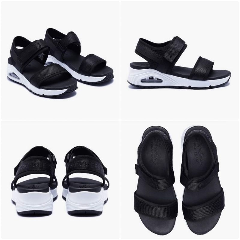 SALE100%Original Skechers Street(TM) Uno - Sandal Wanita Sesh Baru - HITAM/PUTIH Kode Produk: SKE119