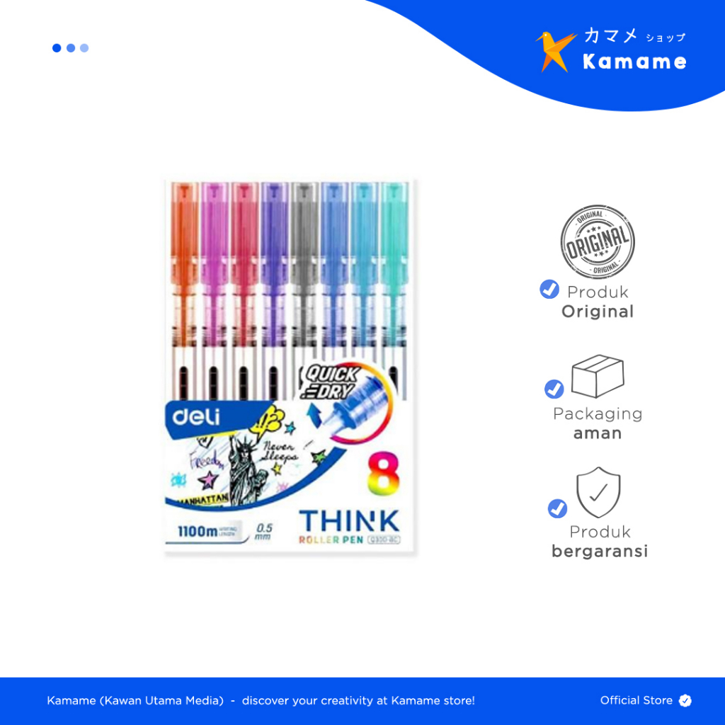 

Deli Roller Pen - Pulpen Warna Warni isi 8 0.5mm Penulisan Lancar Q300-8C - Kamame