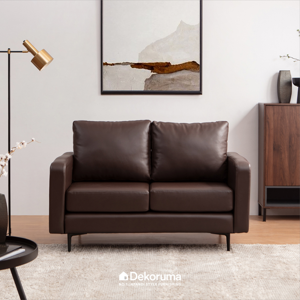 Dekoruma TAKA Sofa Tamu Kulit 2 Dudukan / Sofa 2 Seater - Cokelat Tua