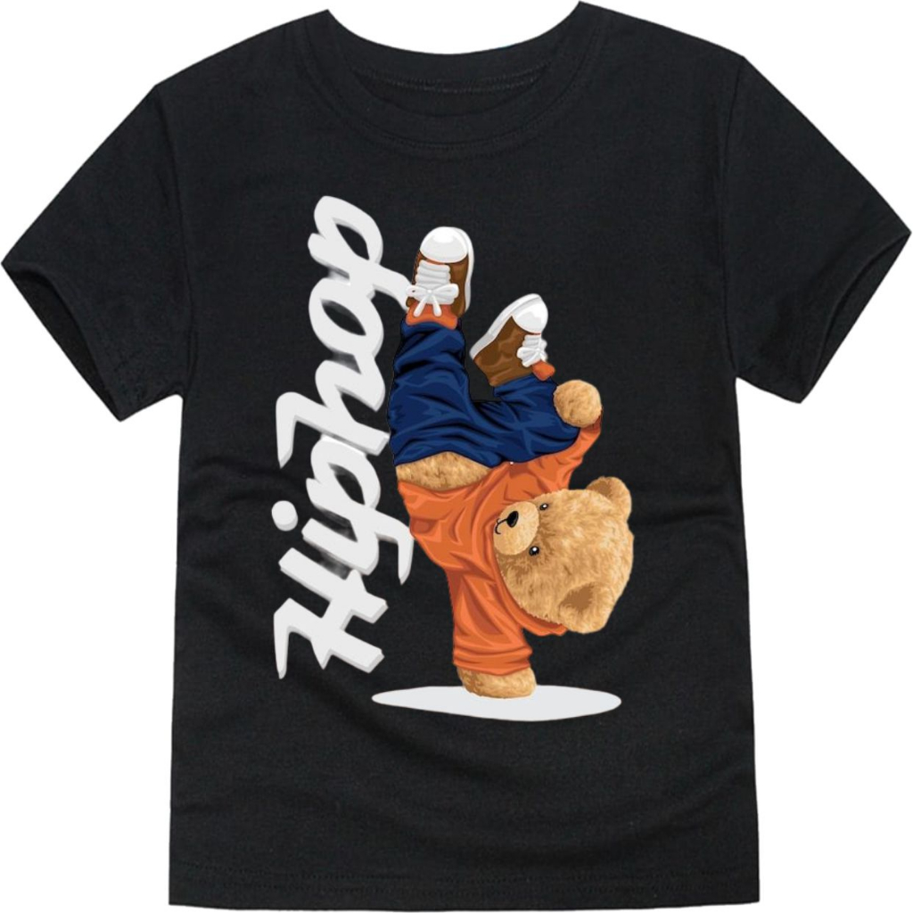 Baju Kaos Distro Anak Laki-laki perempuan Kaos oblong 1 - 12 tahun unik Hip hop Bear Warna Hitam