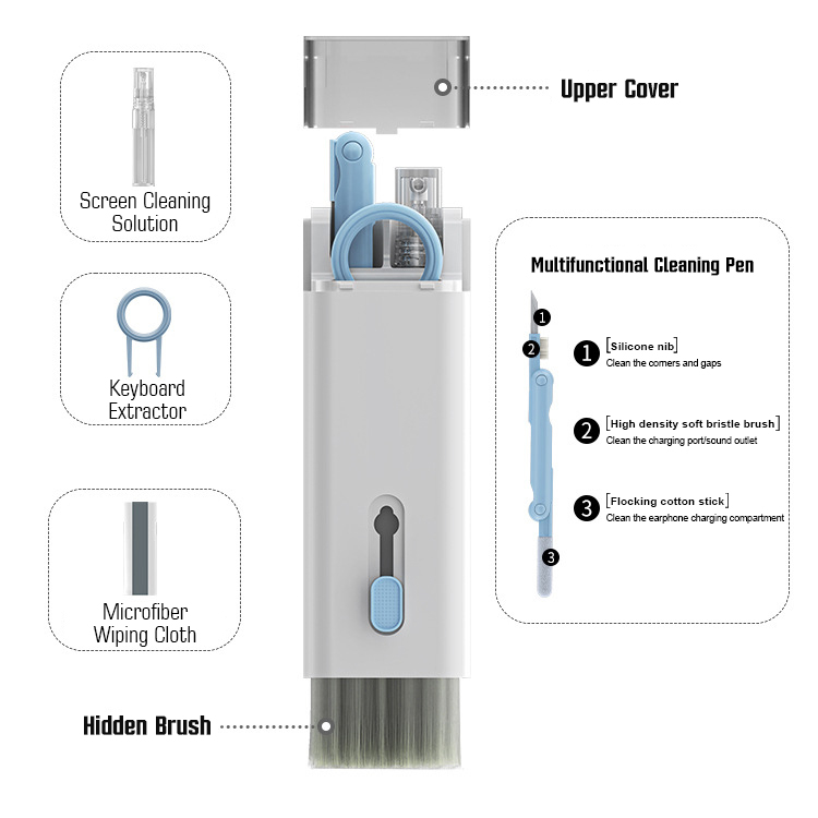 Jovitech 7 in 1 Alat Pembersih Multifungsi Sikat Pembersih Keyboard Komputer Pembersih Layar Ponsel Pena Pembersih Headphone - CT01-1