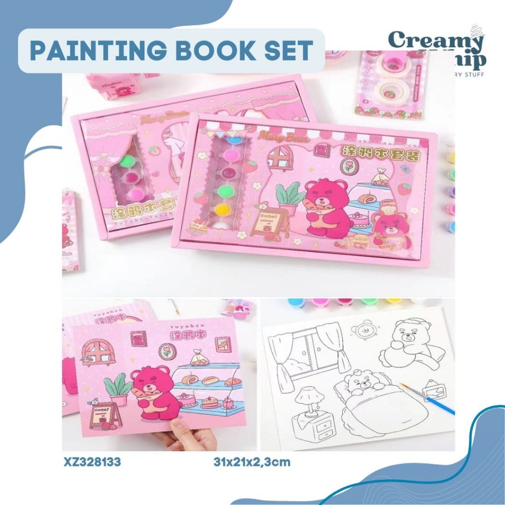 

Strawberry Bear Painting Book Set - Set Melukis Beruang Stroberi Buku Mewarnai dan Melukis