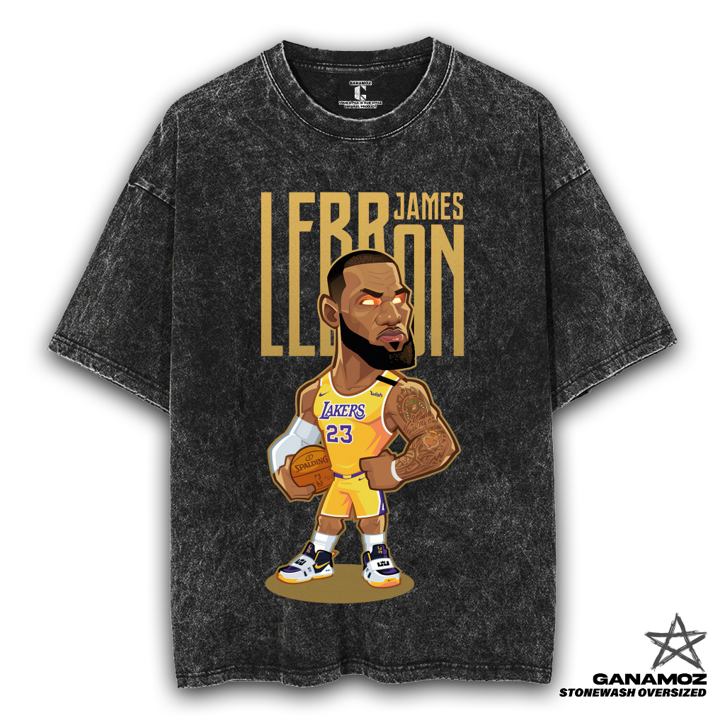 GANAMOZ Kaos Basket LEBRON JAMES Icon Lakers  Stone Wash Oversize T-shirt | Kaos Oversize Wanita | K