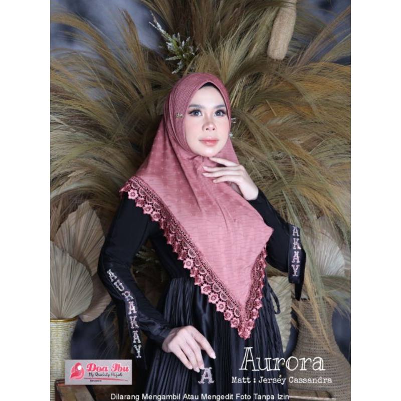 Jilbab aurora Renda Sabit V Jersey casandra Doa Ibu || Hijab Renda Senada JS Ped Sabit Ori doa ibu b