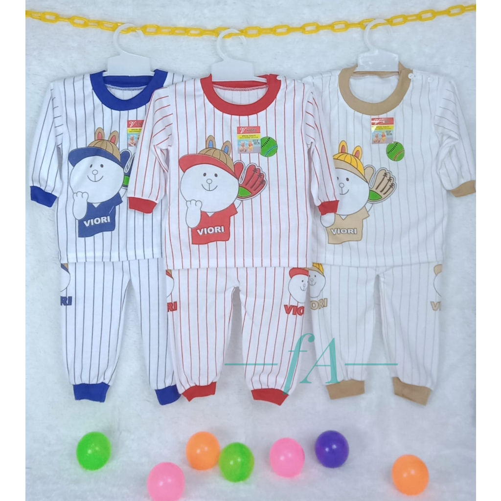 Piyama bayi 3-12 bulan baju tidur bayi motif base ball