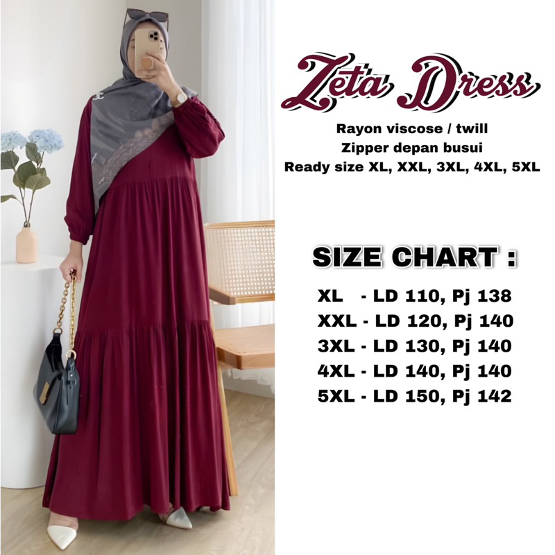 GAMIS POLOS ZETA Black Twill MAXY DRESS RAYON TWILL RAYON VISCOSE SUPER JUMBO LD 110 120 130 140 150 BEST SELLER BIG SIZE XL XXL 3XL 4XL 5XL Busui Ready Stock Termurah-5
