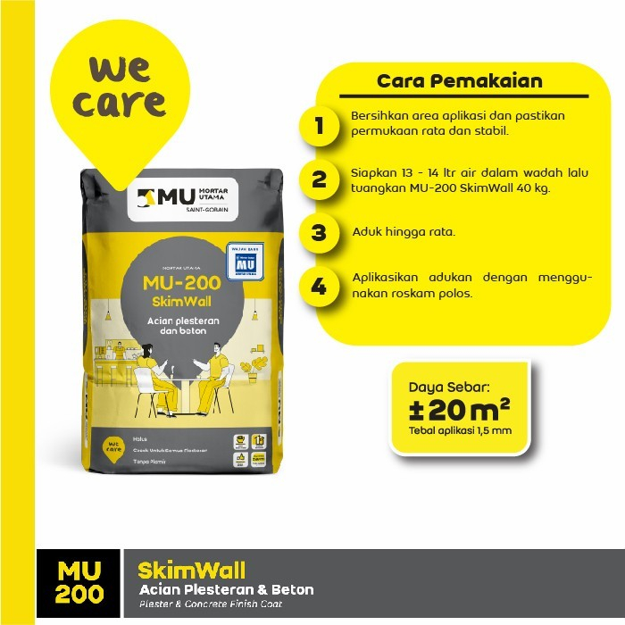 Mortar Utama MU-200 SkimWall Acian 40Kg