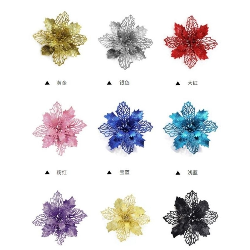 Ornament Natal Hiasan Pohon Natal Bunga Gliter Bunga Natal