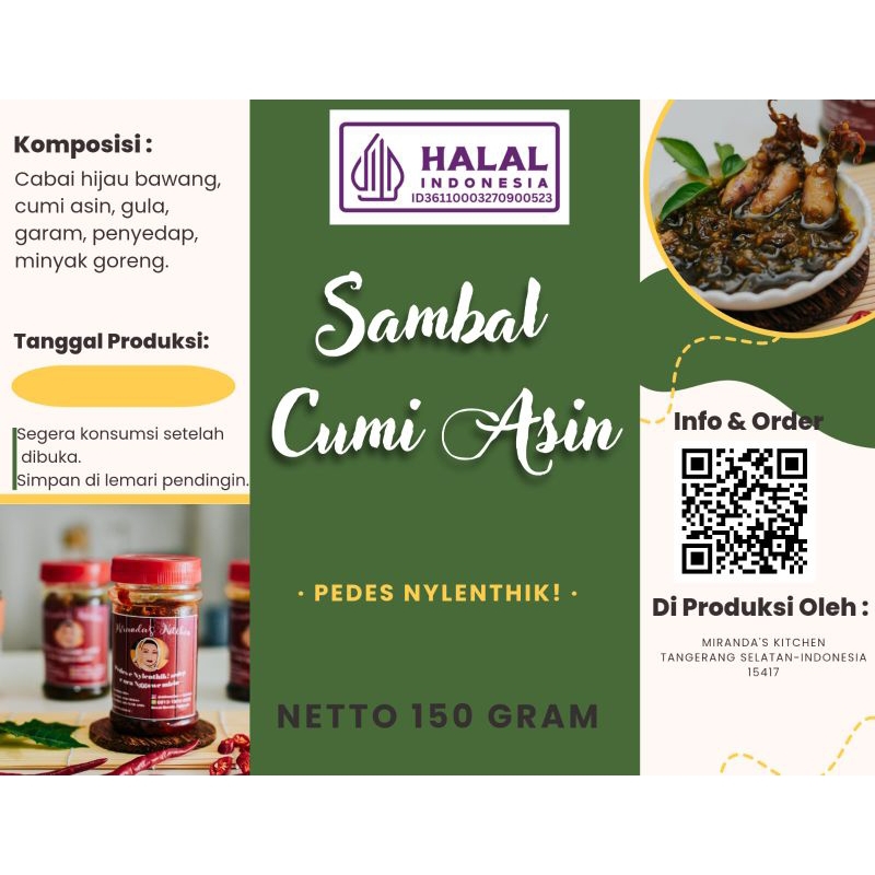 

sambal Ijo Cumi Asin Miranda's kitchen 150gram