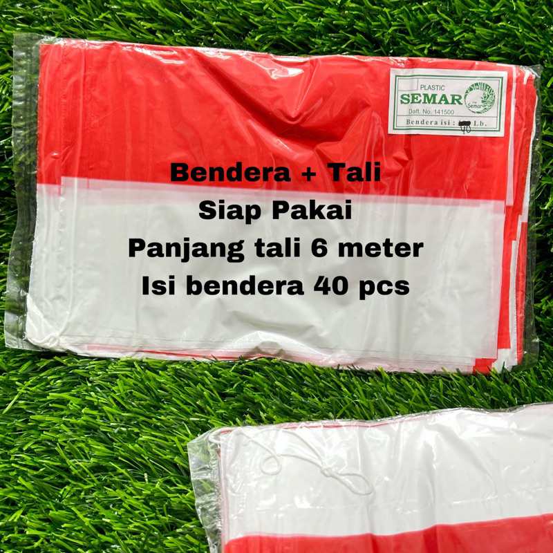 BENDERA MERAH PUTIH PLASTIK SEMAR + TALI 40 LEMBAR BENDERA RENTENGAN